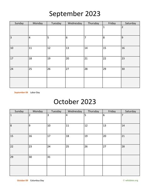 Download Printable September And October 2023 Calendar Pdf Png Free