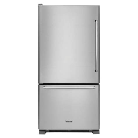 kitchenaid 33 in w 22 1 cu ft bottom freezer refrigerator in stainless steel krbl102ess the