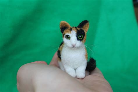 Miniature Needle Felted Cat Calico Cat Kitty Greenyellow Etsy