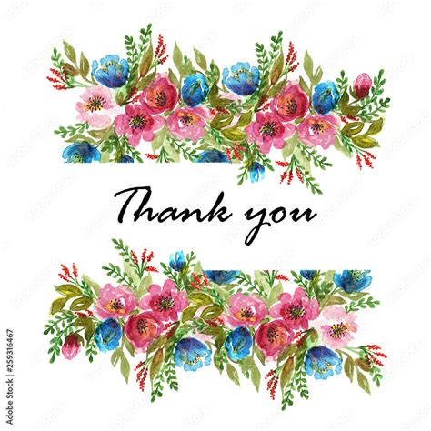 Beautiful Floral Thank You Card Template Watercolor Roses Bouquet