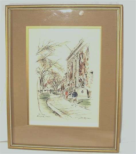 Vintage Signed Illustrator John Hayman Watercolor The Yard Harvard Univ