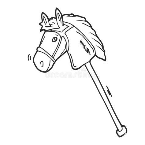 Hobbyhorse Black Doodle Funny Toy Horse On Stick Hand Drawn Outline
