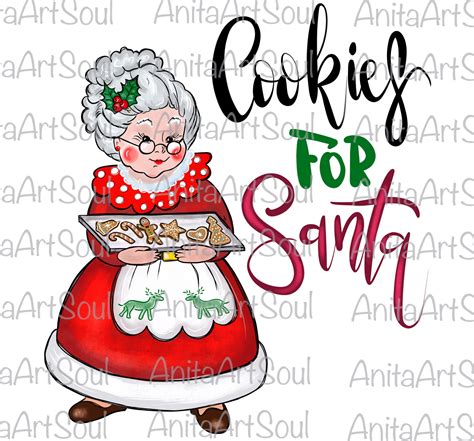 Mrs Claus Sublimation Png Design Cookies For Santa Christmas Hand Drawn Digital Download