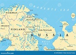 Murmansk Oblast E Kola Peninsula Mapa Da Rússia Ilustração do Vetor ...