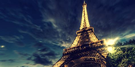 Eiffel Tower On Background Of Blue Night Sky Wallpapers And Images