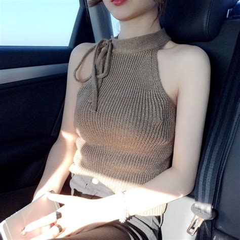 Korean Sexy Knitted Tanks Camisoles Women Sleeveless Bandage Tops Shopee Malaysia