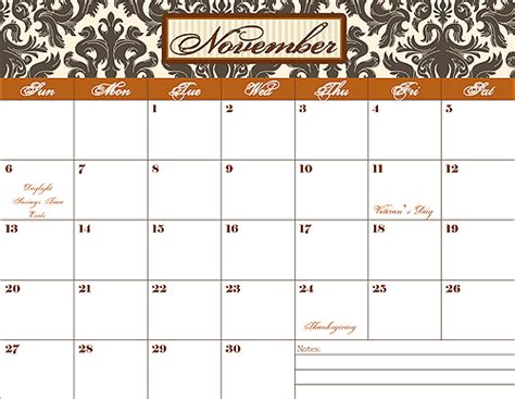 November Free Calendar Printable Blooming Homestead