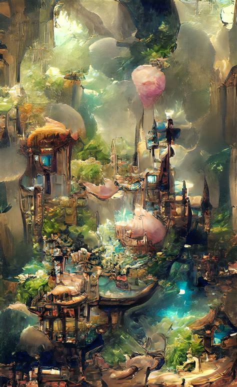 Tiny Fairy Village 🧚🏼‍♀️🧚🏻 Fantasy Landscape Dreamy Art Anime Scenery