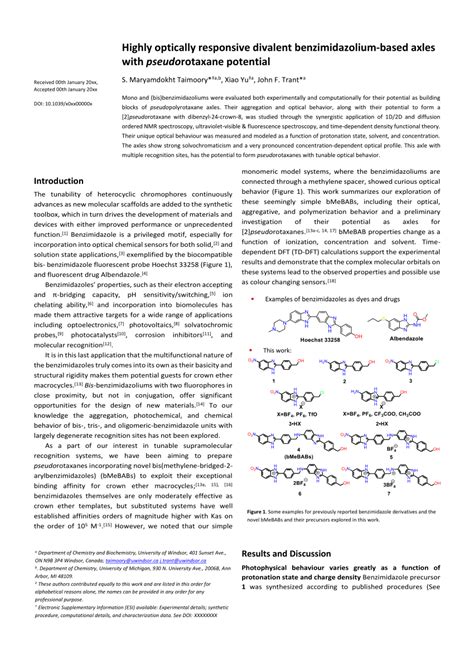 Pdf Highly Optically Responsive Divalent Benzimidazolium Based Axles