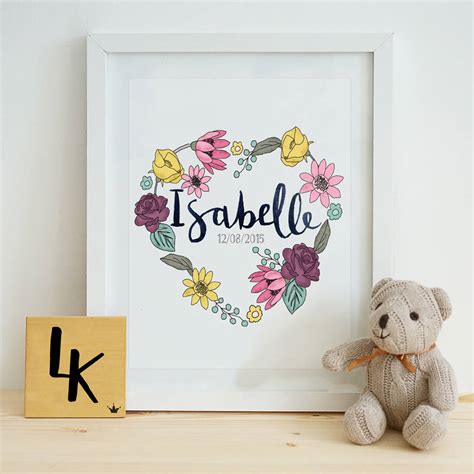 Personalised Baby Name Floral Wreath Print By The Loyal Kingdom