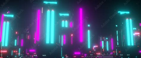 Night City Lights Neon Urban Future Futuristic City In A Cyberpunk