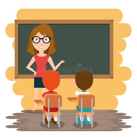 Woman Teacher With Students In The Classroom Stock Vector