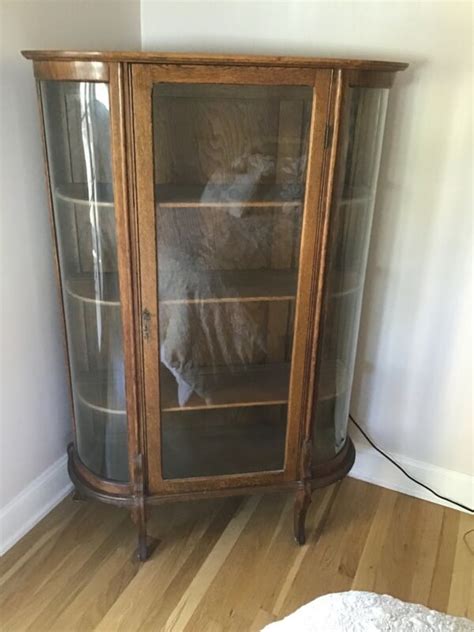 Antique Curio Cabinet Beautiful Curved Glass Original Display Collectable Antique Price Guide
