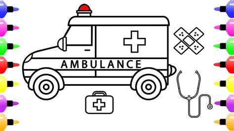 How To Draw Ambulances And Medical Instruments For Kids Coloring Page