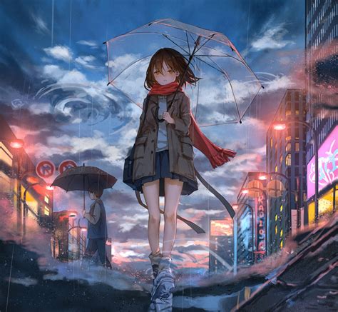 Download Aesthetic Sad Anime Girl Red Scarf Wallpaper