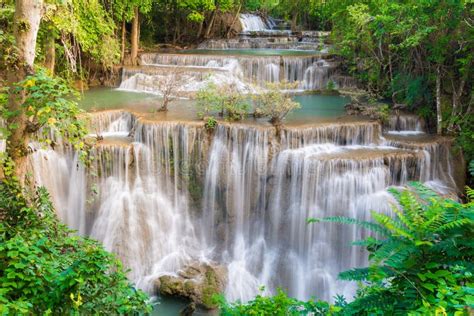 Huay Mae Kamin Beautiful Waterfall In Thailand Stock Photo Image Of