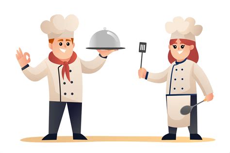 Cute Male And Female Chef Cooking Cartoon Characters 6461688 Vector Art At Vecteezy