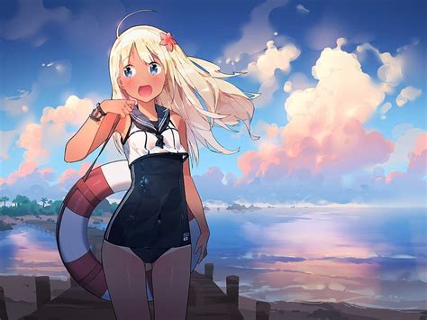 X Px P Free Download Girl Beach Anime Summer Anime Girl Sky Sea Bikini HD