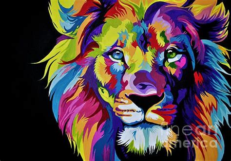 Colorful Lion Painting By Maja Sokolowska Colorful Lion Painting
