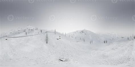 Vr 360 Camera Above The Snow Rocky Mountains Ridges In A Cold Polar