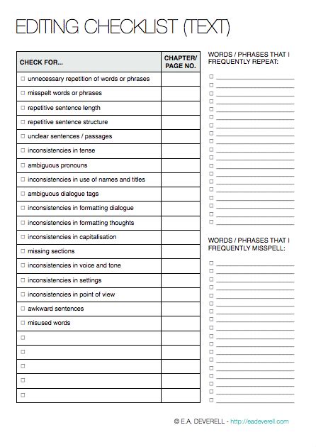Editing Checklist Writing Worksheet Wednesday