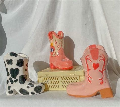 Cowboy Boot Planter Ceramic Ornaments Vase Cowgirl Etsy Clay Diy