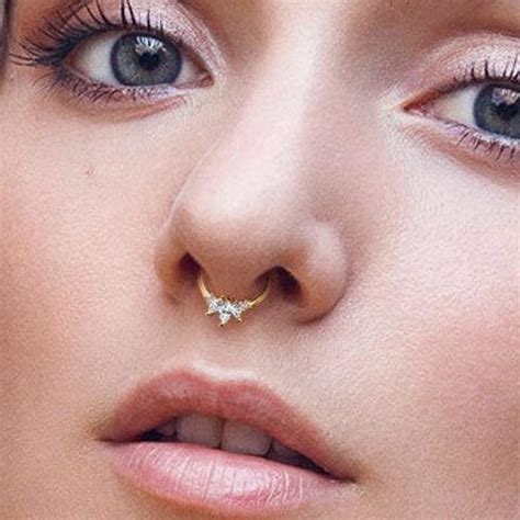 14k Gold Septum Piercing Beautiful Marquise Hinged Clicker Etsy In 2021 Septum Piercing