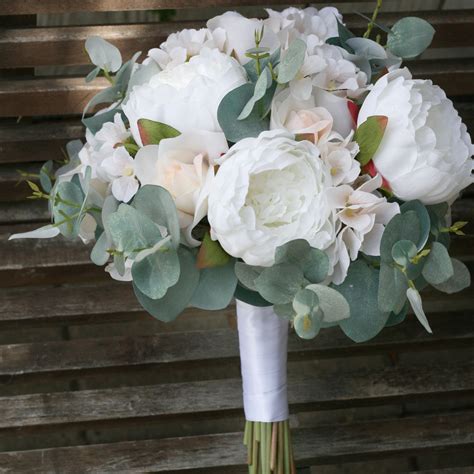 Ivory Blush Eucalyptus Artificial Wedding Bouquets Large