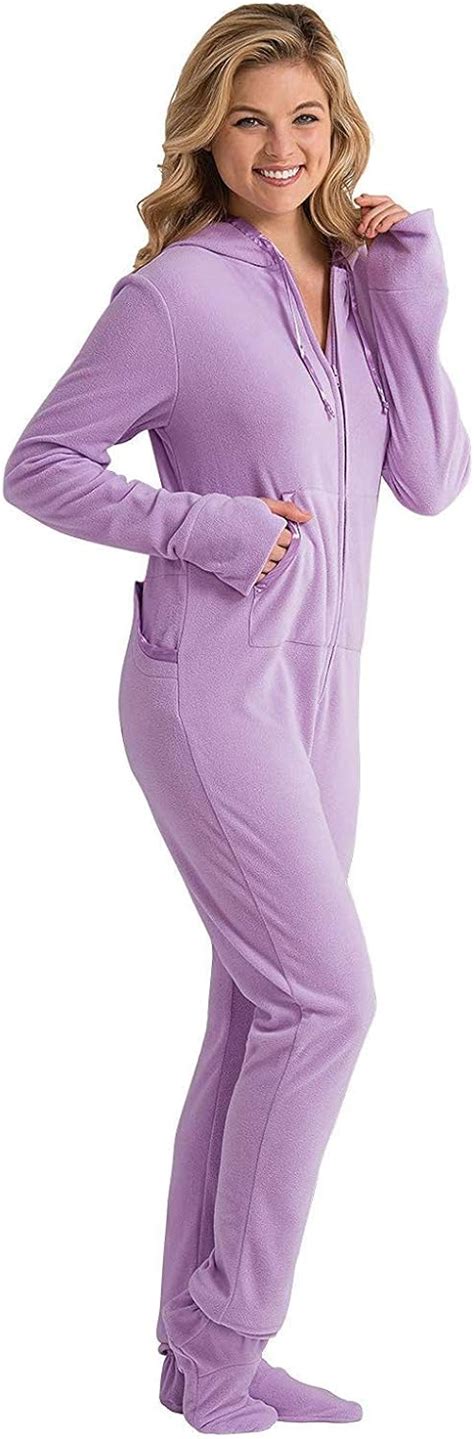 Pajamagram Women S Hoodie Footie Sneak A Peek Purple Fleece Pajamas