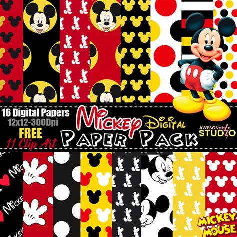 Mickey Mouse Digital Paper Free Clip Art Scrapbook Papers Etsy In