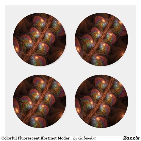 Colorful Fluorescent Abstract Modern Brown Fractal Coaster Set Coaster