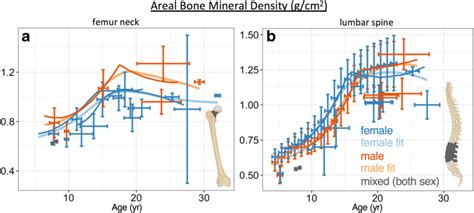 Growth Curves For Areal Bone Mineral Density Abmd For Femur Neck A