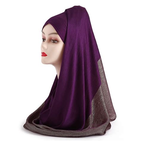 solid shiny gold cotton hijabs scarves muslim islamic head wrap cover solid scarf cotton plain
