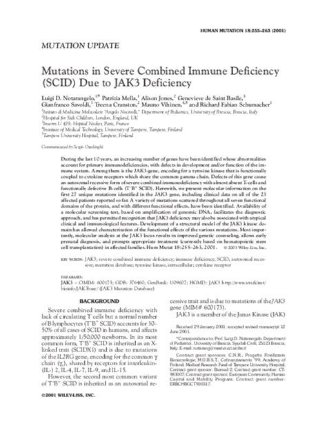 Pdf Mutations In Severe Combined Immune Deficiency Scid Due To Jak3