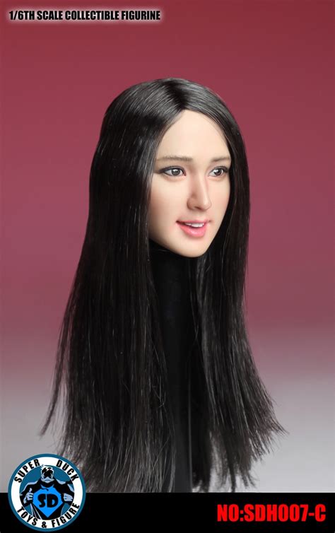16 Sdh007 C Asia Beautiful Girl Head Sculpt With Black Long Hair For