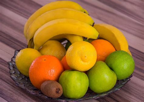 Large Bowl With Apples Oranges Bananas And Other Fruits Stock Image