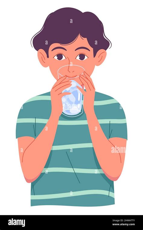 Cute Little Boy Drinking Water From Glass On White Background Stock