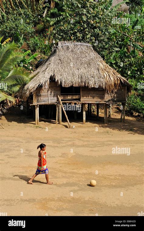 Casa De Paja En Un Pueblo De La Comunidad Indígena Embera Que Viven Por