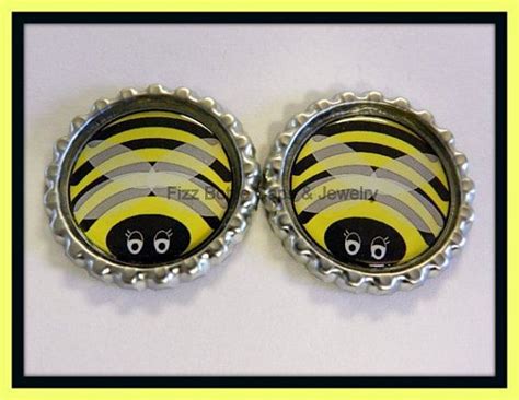 2 Pc Flattened Bumble Bee Bottle Caps Bows Crafts Bumble Bee