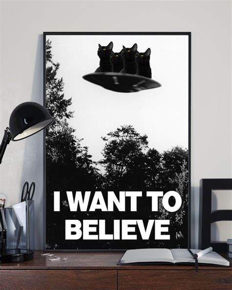 Cat I Want To Believe Poster Wall Poster Retro Style Funny Etsy
