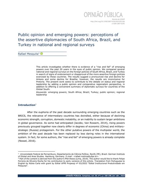 Pdf Public Opinion And Emerging Powers Perceptions Of The Assertive