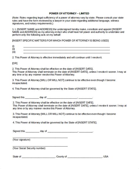 FREE Sample Limited Power Of Attorney Forms In PDF MS Word