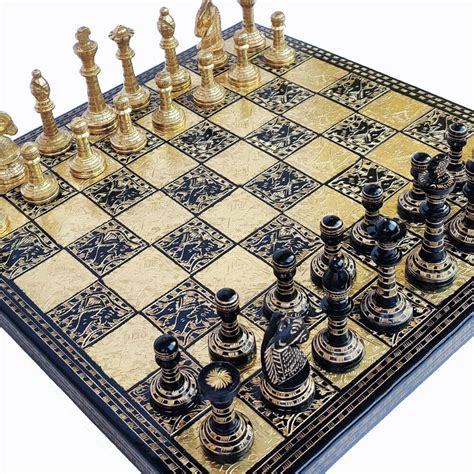 Collectible Exclusive Brass Metal Chess Board Set With Velvet Etsy