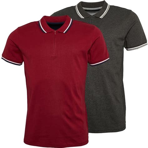 Buy Onfire Mens Two Pack Zip Neck Polo Shirts Charcoal Marlburgundy