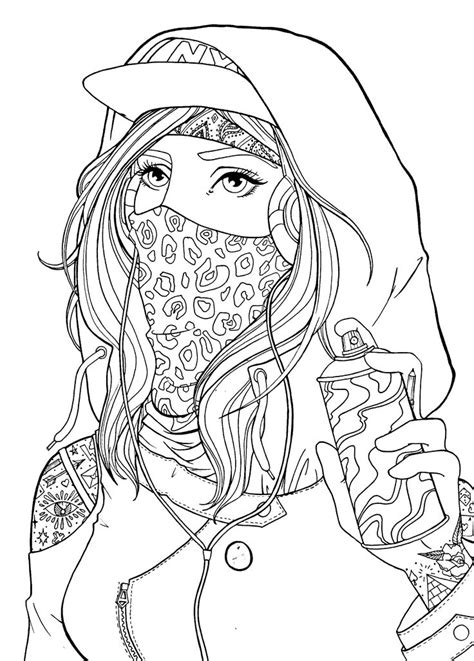 Graffiti Girl Drawing Lineart Coloring Pages For