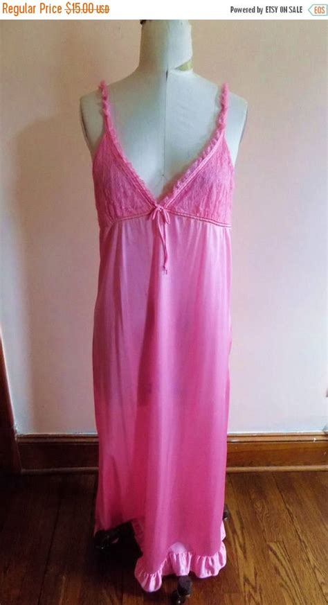70s Pink Nightgown Nightie Sexy Lace Satin Pink Vanity