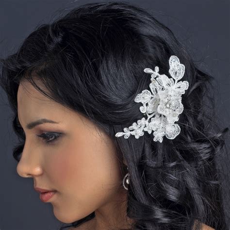 Gg inspired hair claw, medium size, luxury designer hair claw clip. Ivory Floral Lace Embroidered Hair Accent Hair Clip 3108 w ...