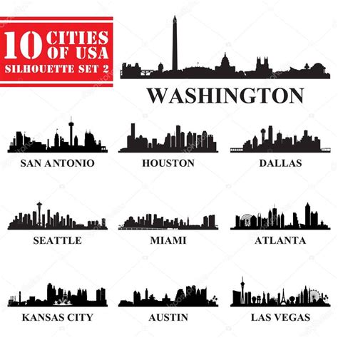 Silhouettes Cities Of Usa Set 2 — Stock Vector © Rayoflight 139702416