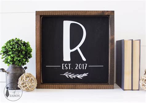 Personalized Initial Est Year Wooden Sign Black With White 12 X