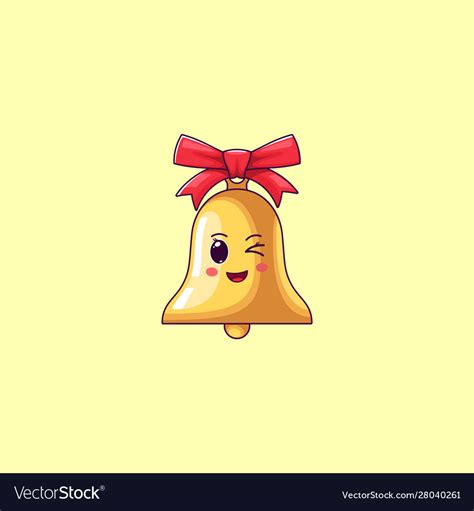 Cartoon Kawaii Golden Bell With Winking Face Cute Vector Image